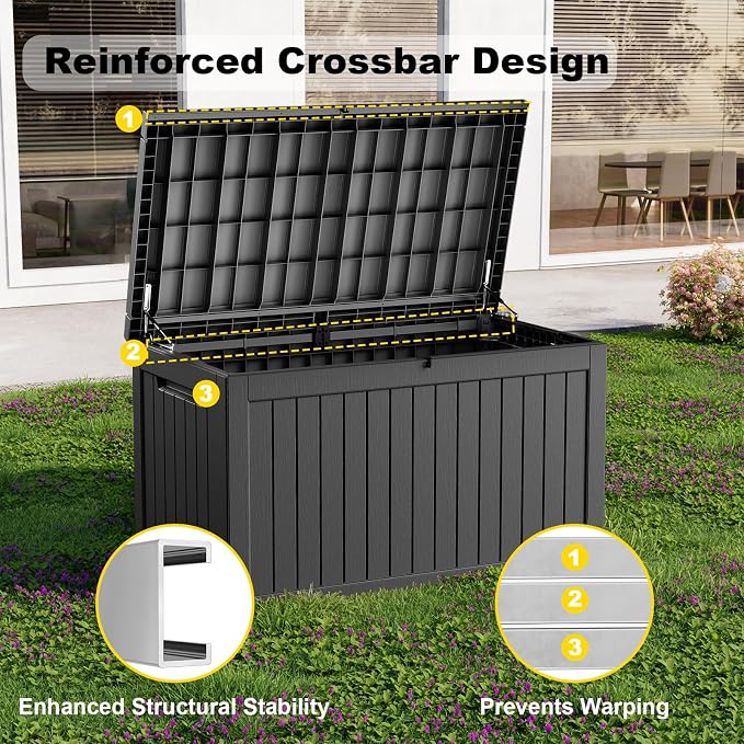 PatioZen 280 Gallon Deck Boxes Outdoor Waterproof, Weatherproof Outdoor Storage Boxes Lockable for Patio Furniture, Pool Supplies,Garden Tools(Black)