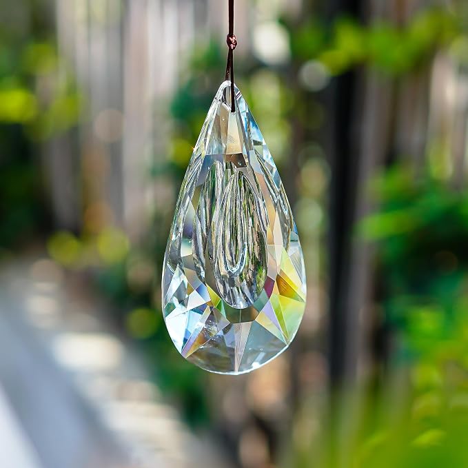 5" Hanging Crystal Prism Suncatcher aceted Clear Crystal Drop Rainbow Maker | Window Garden Decor Ornament, Faceted Clear Glass Prism Pendant, Christmas Tree Hanging Decoration