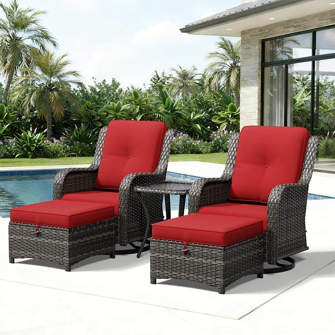 Joyside 5 Piece Wicker Patio Furniture Set, Outdoor Swivel Rocker Patio Chairs with High Back, Deep Seating, Wide Armrest, Thickened Cushions, Outdoor Furniture for Deck, Porch Use