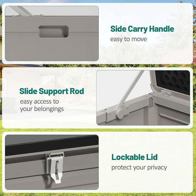 130 Gallon Outdoor Storage Box Lockable Deck Boxe Outdoor Waterproof for Patio Package Delivery Weather-Resistant & Easy Assembled (Gray)
