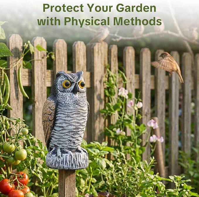 OFFO 2 Pack Fake Owl, Owl Statue for Garden and Yard Decoration, Weatherproof Plastic Outdoor Owl Decor for Porch Pool Patio Yard, 8-Inch Height, Round + Long Ear Owl