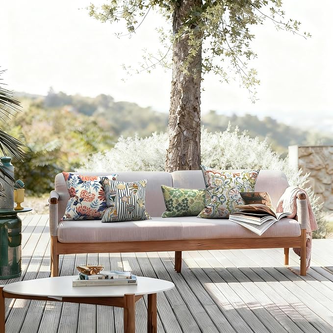 LVTXIII 2 Pack Outdoor Pillows 18x18 Inch, Square Throw Pillows with Inserts, Decorative Water-Repellent Pillow Cushions for Patio Furniture and Garden Sofa, Vibrant Blossom