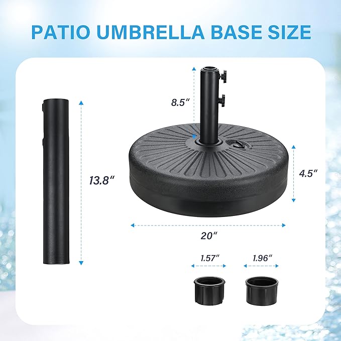 HealSmart 9' Patio Table Umbrella with Button Tilt, 8 Sturdy Ribs, 50lbs Base Stand Included, for Garden, Backyard, Deck, Pool, Green