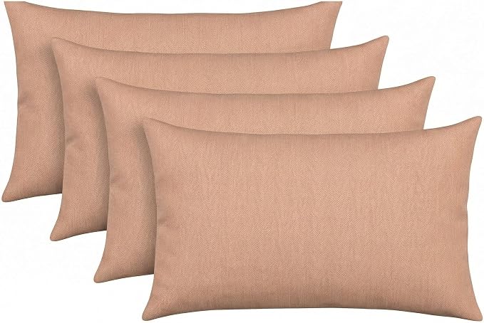 RSH DECOR: Sunbrella Lumbar Throw Pillows Set of 4 | 20" x 12" | Water and Fade-Resistant Performance Fabric | Outdoor Pillow Covers with Down-Alternative Inserts | Made in USA (Cast Petal Pink)