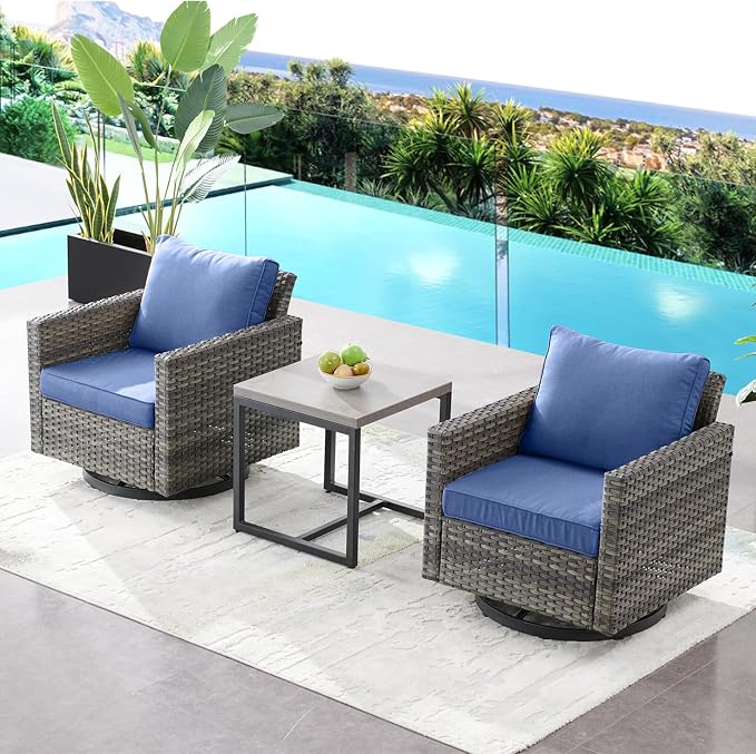 HUMMUH 5 Piece Patio Furniture Set,PE Wicker Patio Swivel Rocker Chairs Outdoor Chairs Set of 2 with Side Table for Porch,Garden,Backyard