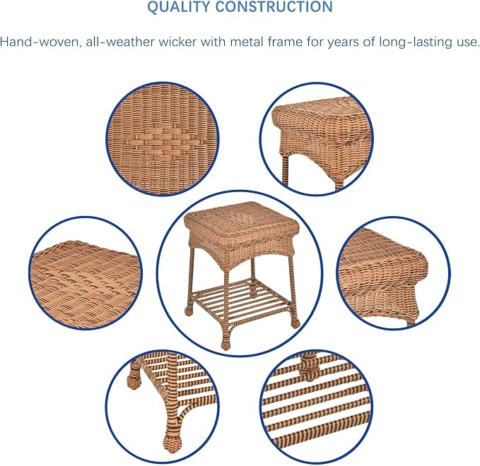 Jeco 3 Piece Wicker Chair and End Table Set without Cushion, Honey