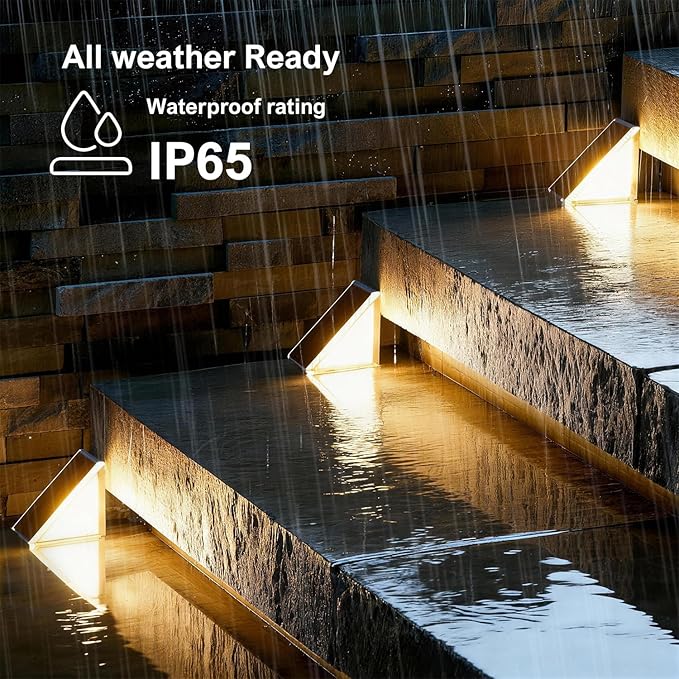 Solar Step Light Outdoor Stair Lights, Deck Lights Outdoor Powered IP65 Waterproof, 3000K Warm White Solar Outdoor Step Light, Decor for Stair, Deck, Step, Porch and Outside Patio, 6 Pack