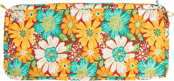 Magpie Fabrics Patio Bench Cushion Cover 48x18x3 Inch, NO Insert! Water Resistant UV Protection Outdoor Swing Loveseat Replacement Cover with Zipper (Embry Red Hibiscus)