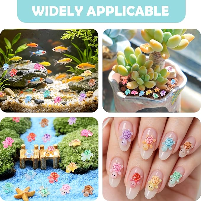 Mini Resin Turtles, Glow in The Dark Tiny Turtle Figurines, Miniature Landscape Ornaments for DIY Fairy Garden, Dollhouse, Aquarium, Fish Tank, Plant Pot Decor, Party Craft Supplies (400)