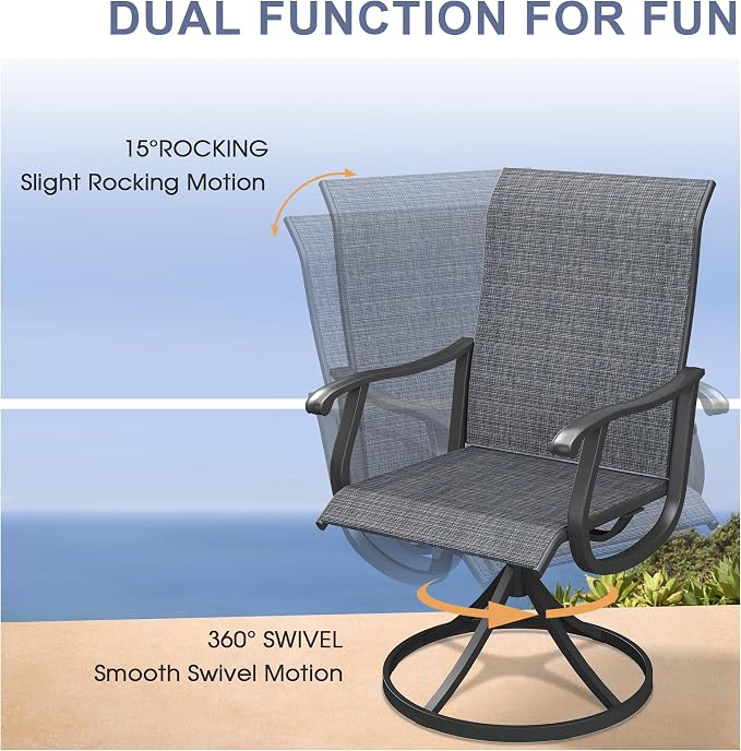 VICLLAX 7 Pieces Patio Dining Set, Patio Furniture Set of 6 Patio Swivel Dining Chairs and 50" Patio Spliced Round Tabletop, Dark Charcoal Chairs & Walnut Tabletop