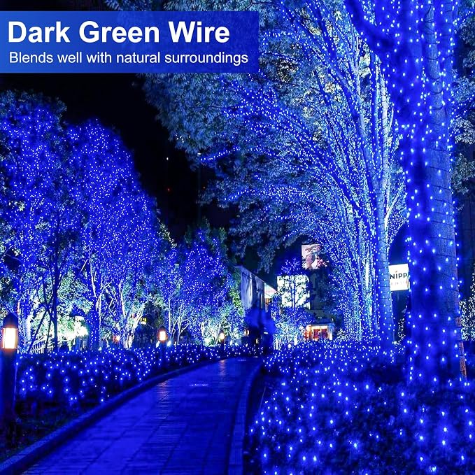 Blue Christmas Lights Outdoor, 100FT 300 LED Christmas Tree Lights | Waterproof 8 Modes Plug in Connectable String Lights for Outside Indoor House Patio Yard Garden Holiday Decorations