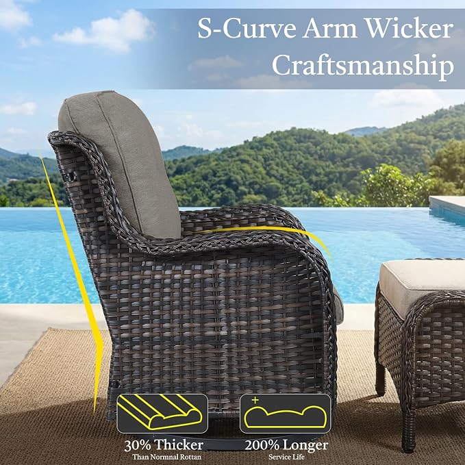 8 Piece High Back Wicker Patio Furniture Set - Patio Conversation Set with 4 Inch Thick Cushions and Deep Seating Swivel Glider Chairs Set of 4 & Outdoor Couch for Porch Deck Yard Pool