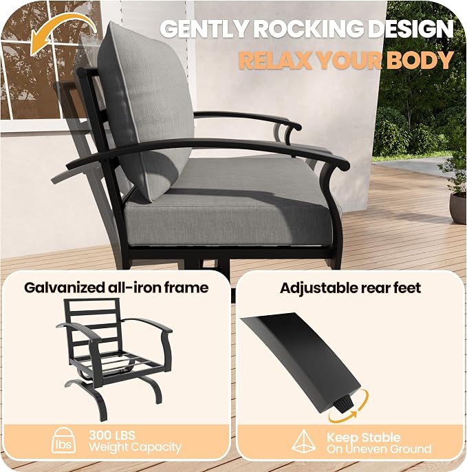 Gotland Metal Outdoor Patio Furniture Set with Coffee Table, 4 Piece Patio Conversation Set with Washable Cushion Covers, Metal Frame Sectional Sofa Furniture Set for Porch, Balcony, Deck, Yard