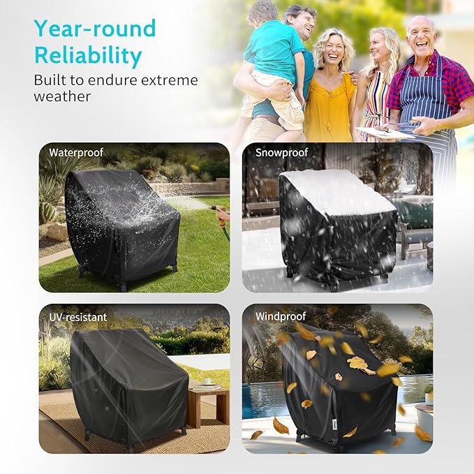 All-Weather Waterproof Chair Covers Outdoor Use UV Protection & Tear-Resistant Fits Chairs 32x37x36 Inches (Universal Design) Black Patio Furniture Protector