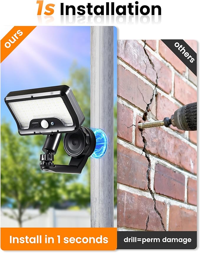 Magnetic Solar Lights Outdoor with Motion Sensor, 92LEDs 600 LM Bright Solar Fence Lights, IP65 Waterproof Security Lights with Strong Magnets for Deck, Patio, RV, Camper (1Pack)