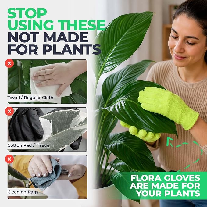 Flora Microfiber Dusting Gloves for Houseplants –Save Your Plants from Hidden Killers–Ultra-Gentle Microfiber