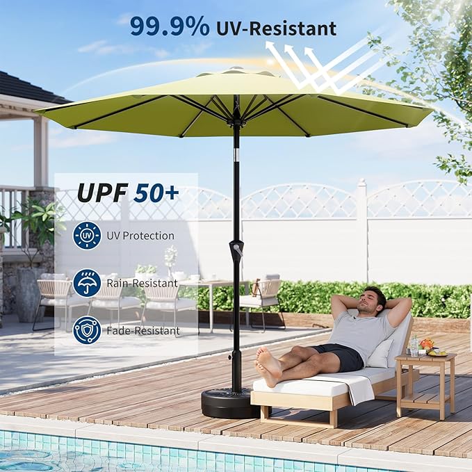 Garvee 10FT Patio Umbrella - Outdoor Table Umbrella with Smooth Crank Lift, Push Button Tilt and 8 Sturdy Ribs - Market Umbrella UV Protection Waterproof for Pool, Deck, Yard, Garden
