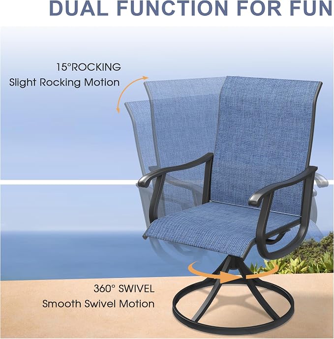 VICLLAX 5 Pieces Patio Dining Set, Patio Furniture Set of 4 Patio Swivel Dining Chairs and Square Patio Table, Navy Blue Chairs & Black Tabletop