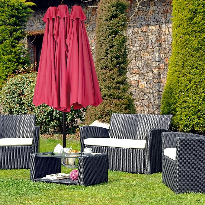 Tangkula 15 Ft Patio Umbrella Double-Sided Outdoor Market Table Umbrella with Crank (Wine Red)