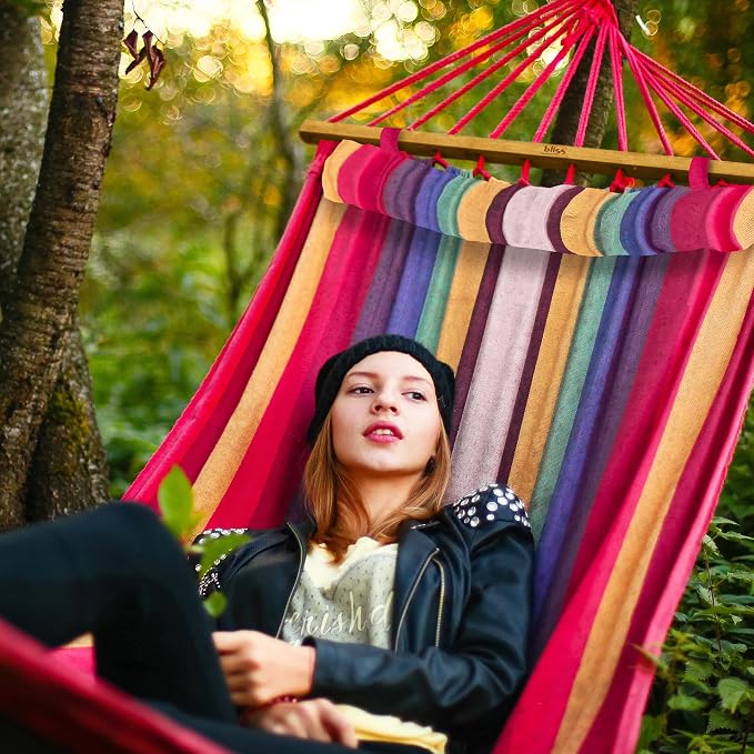 Bliss Hammocks Caribbean Hammock, 48 Inch Wide Bed with Detachable Pillow & Zinc-Coated Hardware - 265 Pound Capacity, Tequila Sunrise