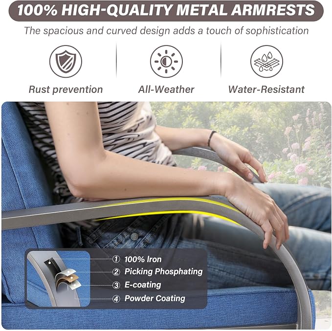 Outdoor Swivel Rocker Patio Chairs Set of 2, Heavy Duty Swivel Rocking Patio Chairs with Wide Metal Armrests, 2 Pieces Patio Furniture Wicker Glider Chairs Set with Removble Cushions for Porch Sunroom