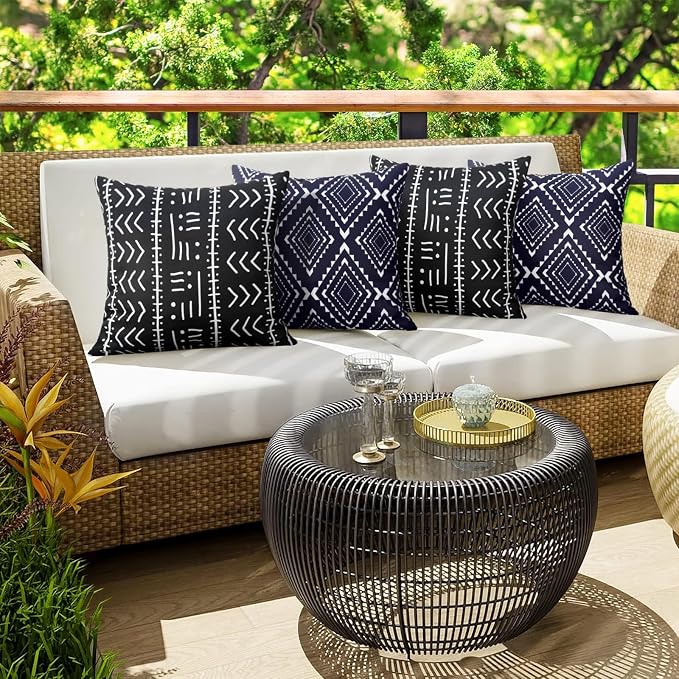 Merrycolor Pack of 2 Outdoor Waterproof Throw Pillow Covers Navy Blue Decorative Square Pillows Cushion Case Outdoor Pillows for Patio Furniture Garden Balcony Couch 18x18 Inch