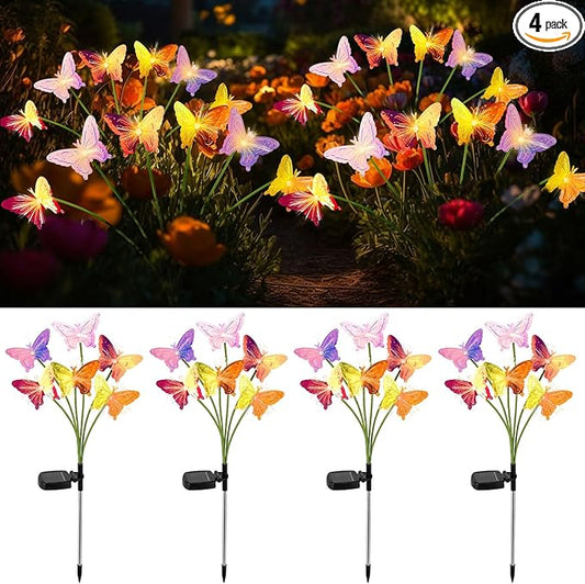 4 Pack Solar Butterfly Lights Outdoor Garden, 6 Head Solar Swaying Pathway Stake Lights Waterproof for Yard Lawn Patio Walkway Landscape Decor