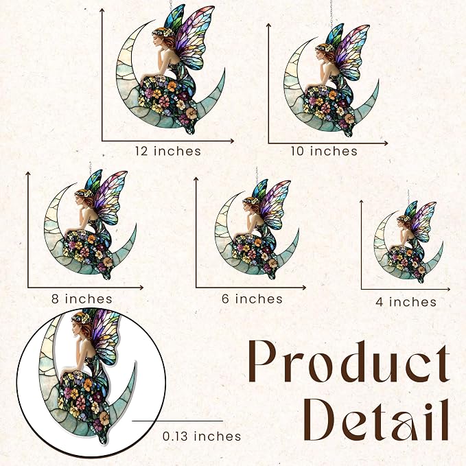 Crescent Moon Fairy Acrylic Suncatcher, Boho Suncatchers for Window Hanging Ornament, Art Garden Decor for Mythical Creatures Lover, Gifts for Mother's Day, Mom, Grandma, Wife, Women, Nana