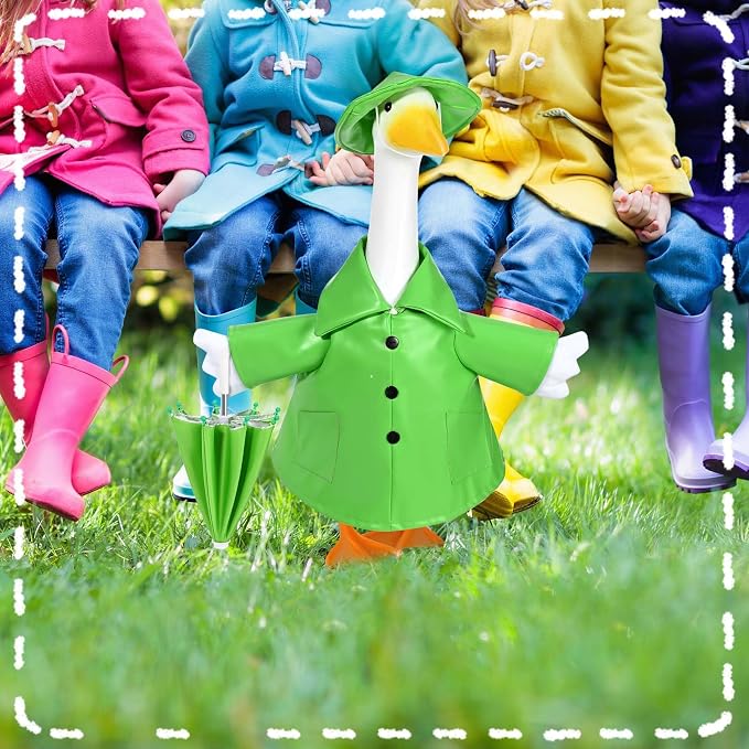 Raincoat Goose Outfit Porch Goose Summer Outfit Yard Goose Raincoat Clothes with Umbrella Hat Fits 23" Outdoor Garden Lawn Patio Geese Statue for Spring Summer Seasonal Decor(Green)