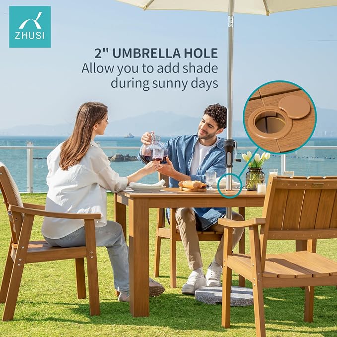 ZHUSI Outdoor Dining Table HDPE Material (Teak, 1 Table)