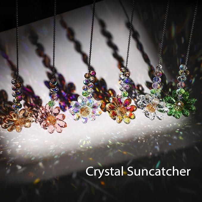 6PCS Crystal Sunflower Suncatchers for Window Hanging Gifts | Rainbow Maker Sun Catchers Indoor Window,Outdoor Patio Garden Decor,Whimsical Decor,Glass Ornaments For Christmas Tree