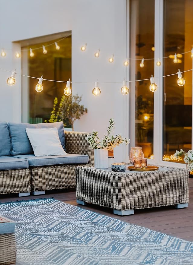 Brightown Outdoor String Lights, 69FT G40 LED IP65 Waterproof Patio Lights | 30 Shatterproof Edison Bulbs, Plug-In, Dimmable, Connectable, Hanging Light for Backyard Porch Party Decorative, White Wire