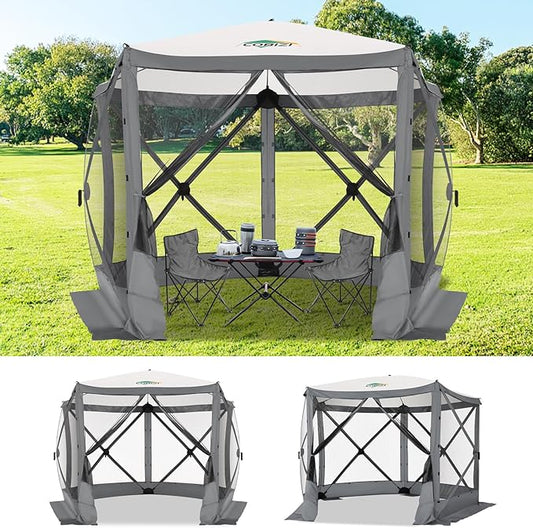 COBIZI 10x10 FT Pop up Gazebo, Popup Canopy Tent, Screened in Gazebos, Waterproof Portable Outdoor Small Screen Tents Sun Shelter,carpas para Patio for Camping, Garden and Backyard,Grey