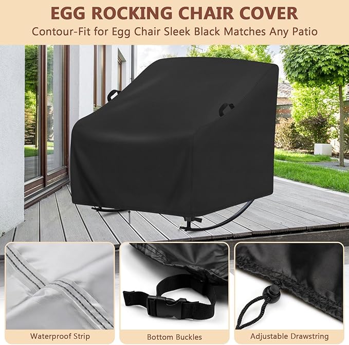 Patio Rocking Chair Cover,Waterproof-Cover for Oversized Papasan Chair,Heavy Duty Covers for Indoor Outdoor Large Egg Rocking Chairs,Comfy Recliner Glide-Cover(1-Pc,41x45x30in)