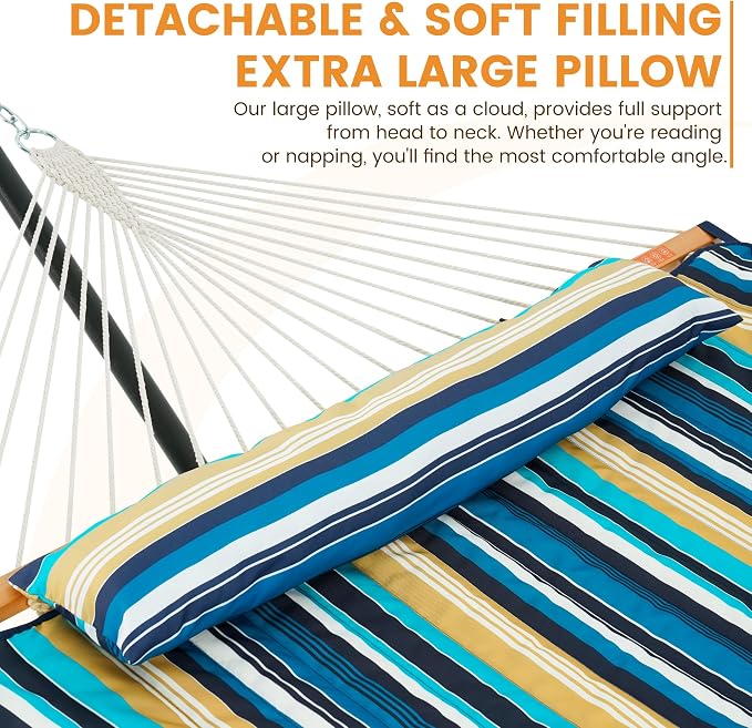 Lazy Daze Hammocks Rope Hammock with Pad, Spreader Bar, Carabiners, Tree Straps, Chains for Outside Patio- Max 450 Lbs, Beach