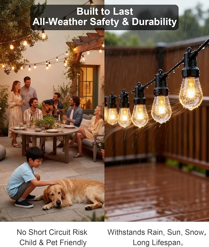 Smart Outdoor String Lights, 100FT (50FT*2) RGB Color Changing Patio Lights with Timer, 21-Key RF Remote and Bluetooth, IP65 Waterproof Shatterproof LED Lights for Backyard Balcony Garden Party Decor