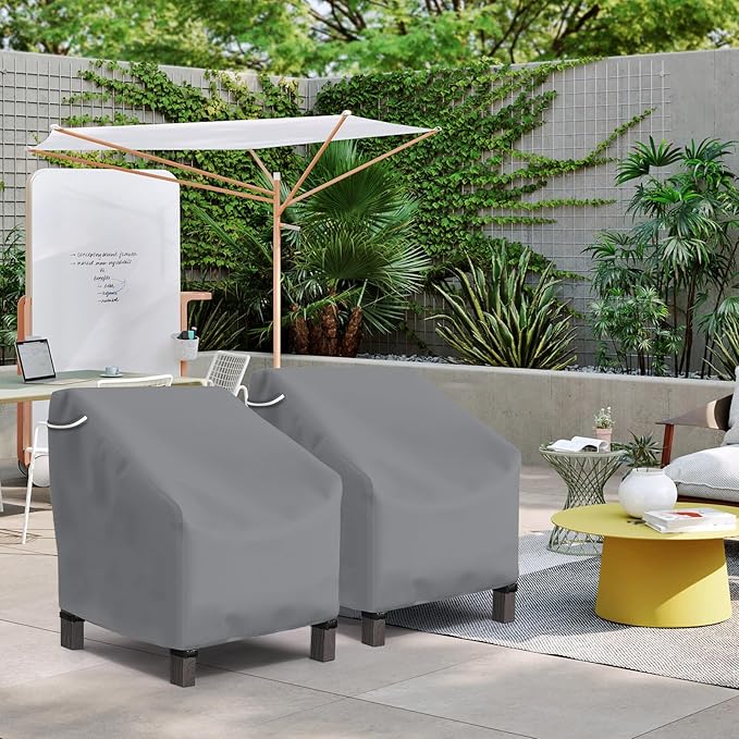 STARTWO Patio Outdoor Chair Covers 2 Pack, Outdoor Furniture Covers Waterproof adapter for Lawn Lounge Seat, Wicker, Swivel, Adirondack, Rocking Chairs, 37.5W x 39D x 38.5H inch, Grey