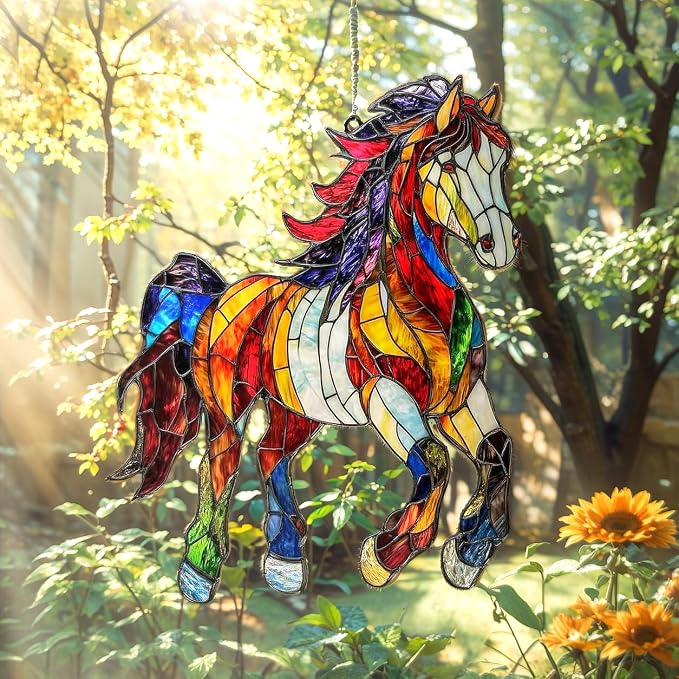 Horse Acrylic Suncatcher, Equestrian Lover Suncatchers for Window Hanging Ornament, Stained Glass Effect Art Garden Decor, Gifts for Mother's Day, Mom, Grandma, Wife, Women, Nana