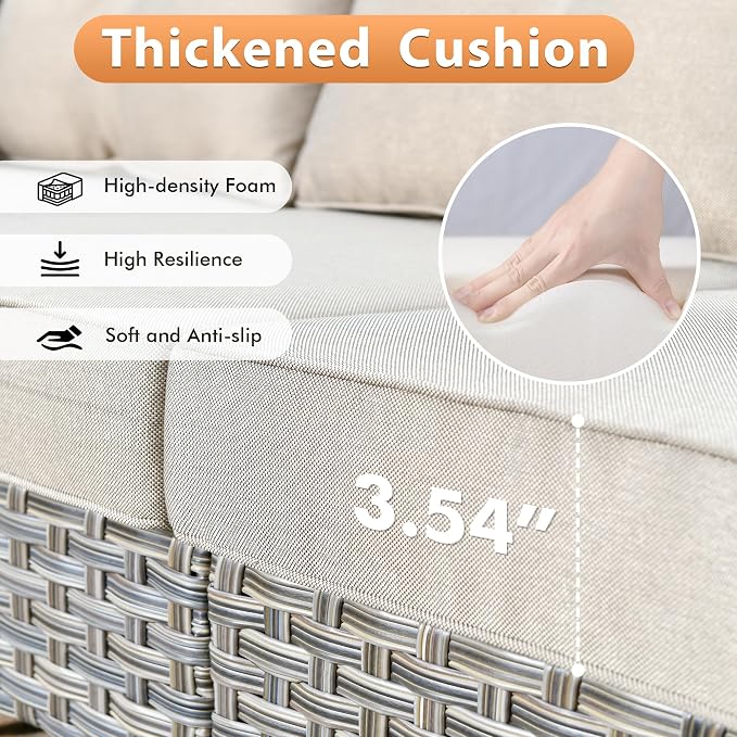 8 PCS Outdoor Patio Furniture Sets,Patio Conversation Sets Outside Rattan Soft Cushion Sofa with 2 Wicker Rocking Chairs Soft Cushion Fit Backyard Porch Garden Poolside Balcony,Beige