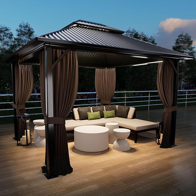 COWVIE 4-Panel 10' x 10' Gazebo Replacement Curtains, Patio Privacy Sidewalls with Double Zipper, Replacement for Outdoor Gazebo Canopy (Curtain Only)