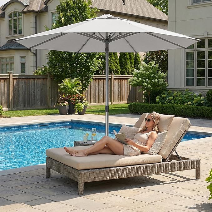 PURPLE LEAF 10FT Commercial Round Patio Umbrella Semi Auto Heavy Duty 1.9 Inch Aluminum Pole Wind Resistant for Business Restaurants Hotels Cafes Poolside Garden White