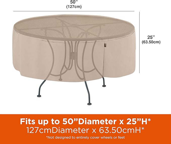 Modern Leisure 2963 Chalet Round Patio Table, Furniture, Outdoor Cover (50 D x 25 H) Water-Resistant, Beige