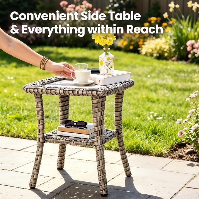 3 Piece Patio Furniture Set, Outdoor High Back Swivel Rocker Chairs Set of 2 with Side Table, All Weather Wicker Glider Chair with Thick Cushions for Backyard Balcony Porch, Orange