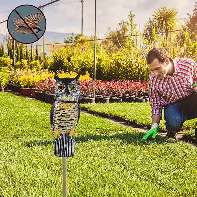 Glintoper Plastic Fake Owl Wagging Head Outdoor Statues 16.5 inch, Bird Scarecrow Horned Decoy, Bird Deterrents Scary Birds Away, Nature Enemy Pest Repellent for Outdoor Garden Yard Protectors
