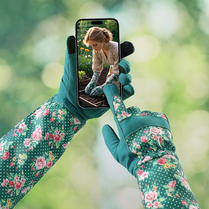 Trifabricy Gardening Gloves for Women, Leather Long Garden Gloves with Grip, Thorn-Proof Puncture-Resistant Work Gloves