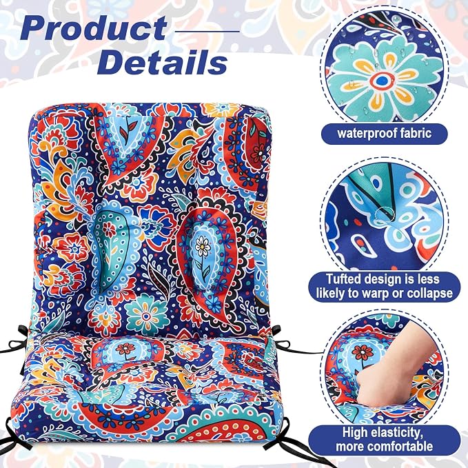 Hoteam 4 Set Outdoor Patio Chair Cushions 20 x 42 in Deep Seat Waterproof Patio Cushions Set for Furniture Replacement Removable Seat and Back (Red Paisley Pattern)