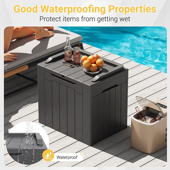 Greesum Outdoor Storage Box 31 Gallon Storage Box with Lid for Patio Furniture, Garden Tools, Pool Supplies, Waterproof and UV Resistant, Lockable, Dark Grey