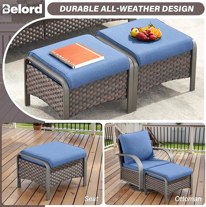 Belord Patio Conversation Sets - 7 Piece Outdoor Patio Furniture Sets with Swivel Rocker Outdoor Chairs, Wicker Couch, Rattan Ottoman for Lawn Backyard Porch Garden, Brown