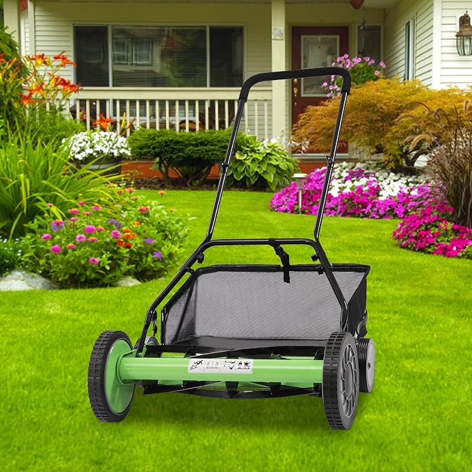 20Inch Manual Lawn Mower,Universal Manual Reel Mower,Manual Push Mower with 9-Gear Adjustable Mowing Height,Adjustable Cutting Height Push Lawn Mower with 5 Blades