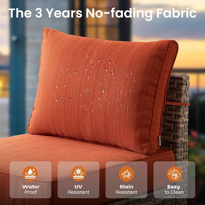 ovios 7 Piece Patio Sectional Furniture, Rattan Wicker Coversation Couch Set, Outdoor Sofa Set for Outside Porch Balcony Backyard Pool,Orange